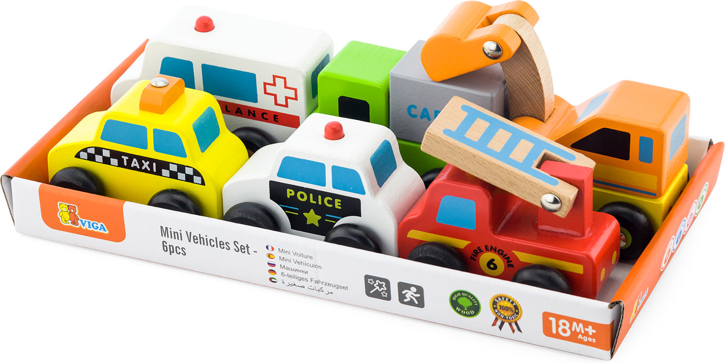 Wooden Mini Vehicle 6pc set