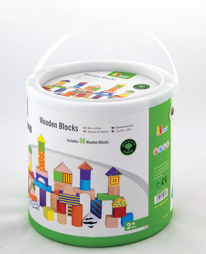 50-Piece Wooden Blocks Set – Mix of Natural & Colorfully Painted – The ...